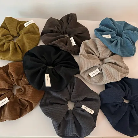Solid Corduroy Scrunchies For Women Handmade Label Ribbed Elastic Hair Bands Oversized Ponytail Holder Korean Style Hair Ties