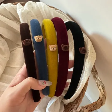 Diadema De Terciopelo Con Oso Flocado Para Mujer Diadema Suave Y Linda Para Otoño Invierno Accesorios Para El Cabello De Moda