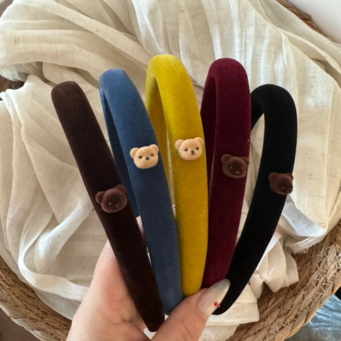 Diadema De Terciopelo Con Oso Flocado Para Mujer Diadema Suave Y Linda Para Otoño Invierno Accesorios Para El Cabello De Moda