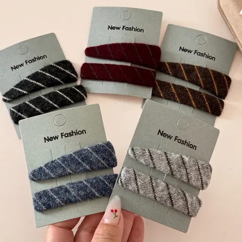 Korean Style Autumn Winter Knit Twill Hair Clips Alloy Striped Hair Barrettes Elegant Retro Headwear For Women Girls