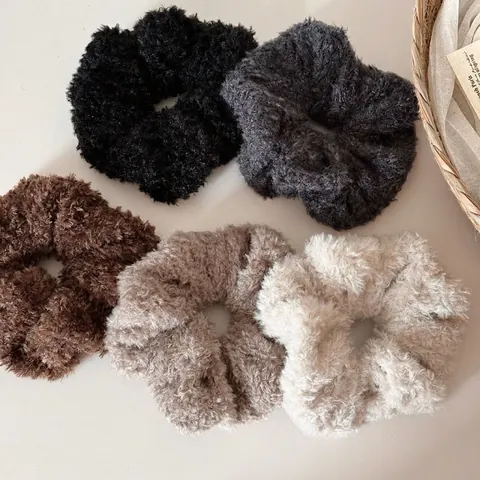 Weicher Plüsch Stoff Scrunchie Großer Elastischer Haargummi Herbst Winter Warme Erdtöne Haarband Accessoire Für Damen Mädchen