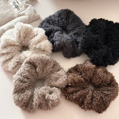 Weicher Plüsch Stoff Scrunchie Großer Elastischer Haargummi Herbst Winter Warme Erdtöne Haarband Accessoire Für Damen Mädchen