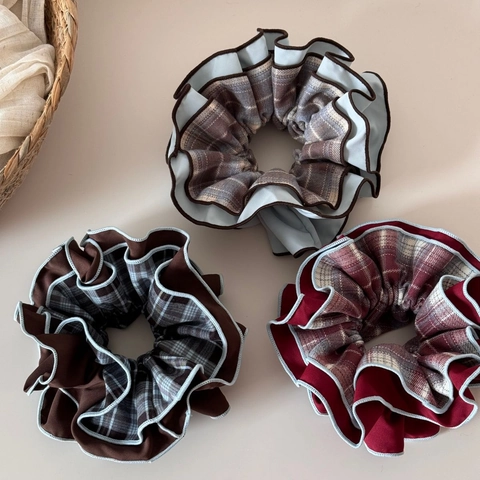 Coleteros de Tela a Cuadros Retro Franceses Estilo Británico Coleteros Grandes en Capas para Mujer Accesorios para el Cabello de Moño