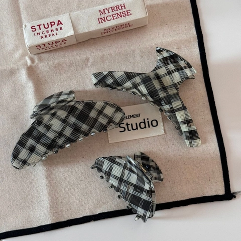 Clip per Capelli in Acetato Stile Coreano Quadretti Bianchi e Neri Clip a Squalo Grande Clip a Quadretti Fatto a Mano Donna