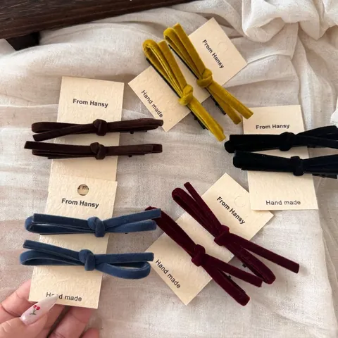 Korean Style Mixed Materials Velvet Bowknot Hair Clip For Women Vintage Elegant Handmade Fabric Metal Alligator Clip Simple Hair Accessory