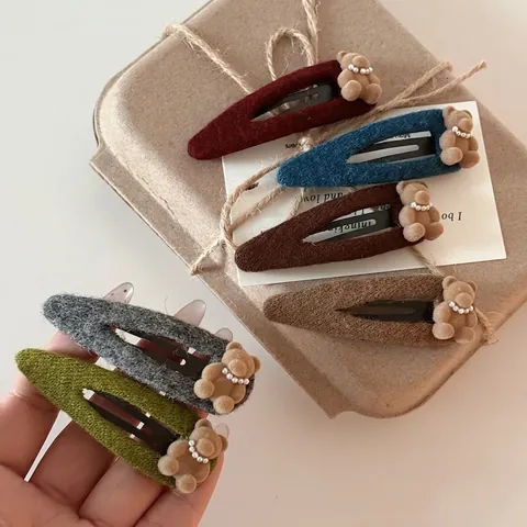 Cute Flocked Bear Hair Clip For Women Artificial Pearl Decor Autumn Winter Felt Wrapped Alloy BB Clip Bear Hair Accessory