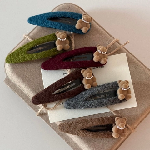 Cute Flocked Bear Hair Clip For Women Artificial Pearl Decor Autumn Winter Felt Wrapped Alloy BB Clip Bear Hair Accessory