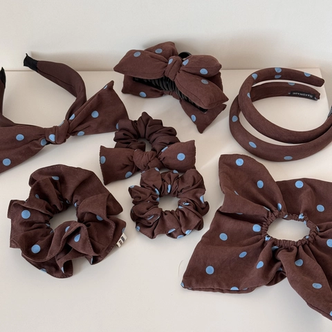 Elastico In Tessuto A Pois Cerchietto Con Fiocco Fermaglio Marrone Blu Stile Coreano Accessori Per Capelli Da Donna