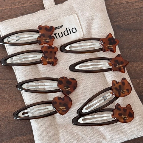 Pinzas para el Cabello de Acetato con Estampado de Leopardo Clips BB de Carey para Mujeres Niñas Forma de Corazón Estrella Oso Gato Accesorios
