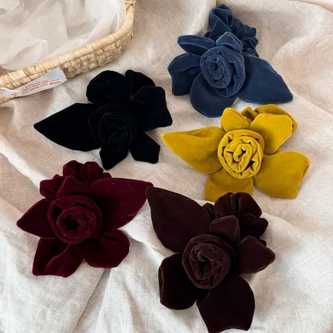 Handgefertigte Samt Rose Blume Scrunchie Vintage Große Florale Haargummi Für Damen Haarschmuck Retro Elegante Haarband