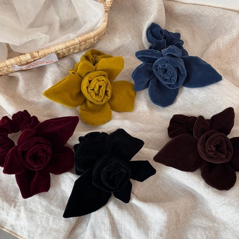 Handgefertigte Samt Rose Blume Scrunchie Vintage Große Florale Haargummi Für Damen Haarschmuck Retro Elegante Haarband