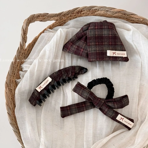 Molletta per Capelli Vintage a Quadri con Fiocco Dolce Tessuto Triangolo Artiglio Banana Clip Elastico per Capelli Donna Autunno Inverno
