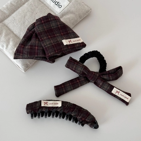 Molletta per Capelli Vintage a Quadri con Fiocco Dolce Tessuto Triangolo Artiglio Banana Clip Elastico per Capelli Donna Autunno Inverno