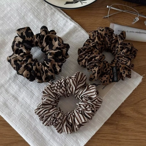 Elastici per Capelli in Tessuto a Righe Leopardate Stile Coreano per Donna Grandi Fasce Elastiche Vintage Marrone Accessori