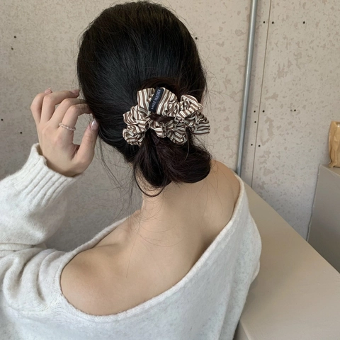 Elastici per Capelli in Tessuto a Righe Leopardate Stile Coreano per Donna Grandi Fasce Elastiche Vintage Marrone Accessori