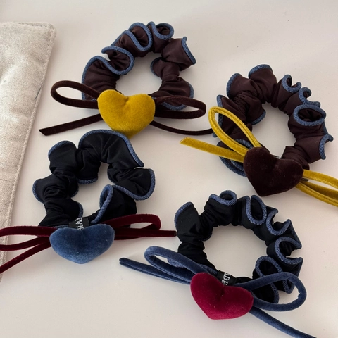 Vintage Samt Herz Schleife Haargummis Für Damen Koreanischer Stil Plissiert Stoff Haarbänder Retro Süß Haarschmuck Für Mädchen