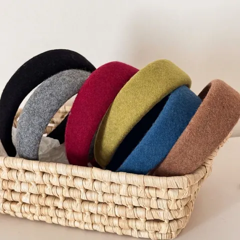 Cerchietto Donna Invernale Lanoso Imbottito Testa Alta Spugna Largo Retro Tinta Unita Fatto a Mano Spesso Accessori Capelli