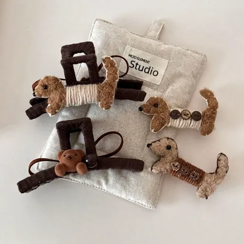 Pinzas para el Cabello de Felpa con Forma de Perro Teckel y Oso Estilo Coreano Otoño Invierno para Mujeres Niñas Accesorios para el Cabello Vintage