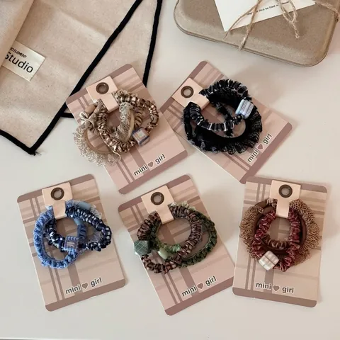 Conjunto de Coleteros de Encaje Y Cuadros Dulces de Estilo Coreano Gomas de Pelo de Alta Elasticidad Para Mujer Niña Accesorios Para El Cabello