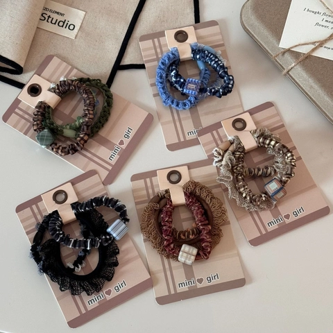 Conjunto de Coleteros de Encaje Y Cuadros Dulces de Estilo Coreano Gomas de Pelo de Alta Elasticidad Para Mujer Niña Accesorios Para El Cabello