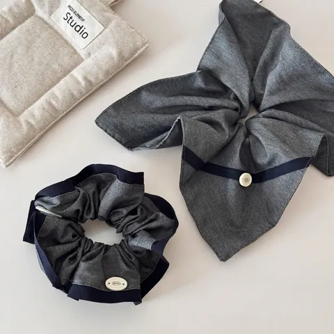 Chouchous en Tissu Minimalistes avec Blocs de Couleur pour Femmes Contraste Bleu Marine Gris Grand Élastique à Cheveux Accessoires