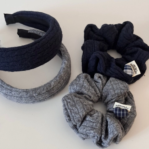 Women's Vintage Cable Knit Hairband and Scrunchie Set Solid Color Korean Style Knitted Hair Accessories for Autumn Winter