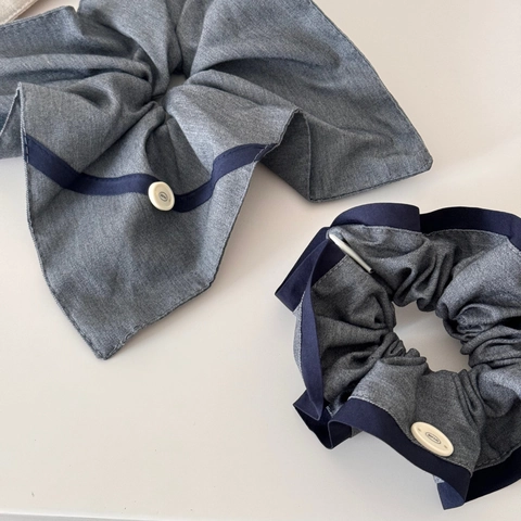 Chouchous en Tissu Minimalistes avec Blocs de Couleur pour Femmes Contraste Bleu Marine Gris Grand Élastique à Cheveux Accessoires
