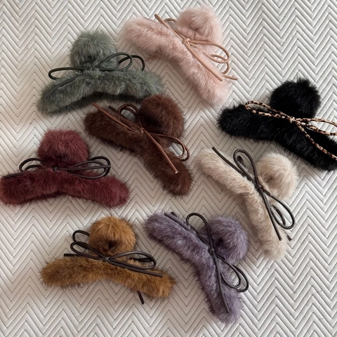 Fermaglio per Capelli Francese Invernale Caldo Peluche con Fiocco Grande Fermaglio a Squalo in Pelliccia Sintetica per Donna