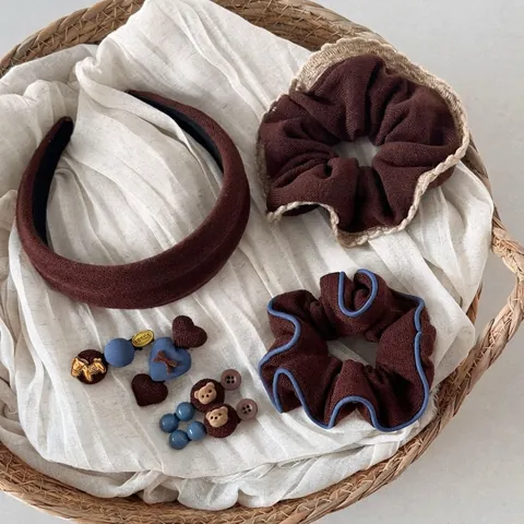 Korean Style Sweet Hair Accessories Collection Brown Blue Bear Heart Hair Clip Scrunchie Headband Handmade Fabric Alloy Hair Ornament For Women