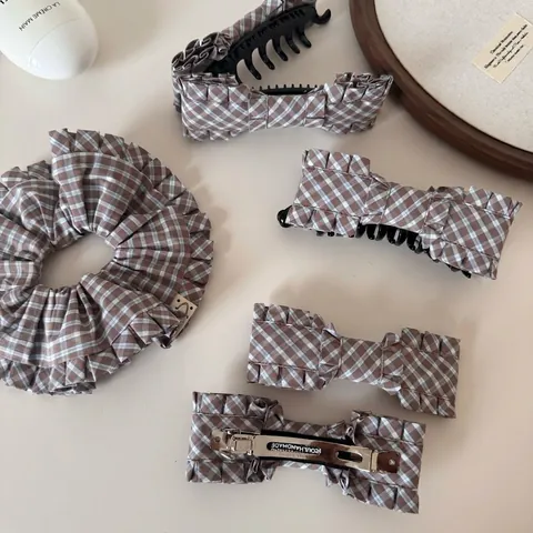 Barrette À Cheveux À Nœud À Carreaux Style Coréen Élégant Chouchou En Gingham Accessoires Cheveux Doux Pour Femmes