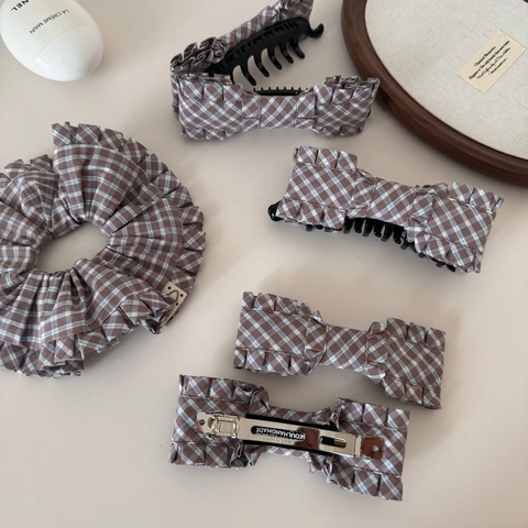 Barrette À Cheveux À Nœud À Carreaux Style Coréen Élégant Chouchou En Gingham Accessoires Cheveux Doux Pour Femmes