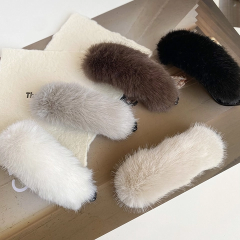 Pinza de Banana de Peluche de Otoño Invierno para Mujer Elegante Pinza de Pelo de Piel Sintética Suave Soporte para Cola de Caballo Accesorios para el Cabello de Moda