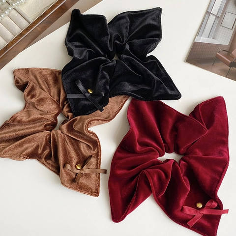 Velvet Bow Scrunchies Elegant Pleated Hair Ties Solid Color Ponytail Holder Fashion Hair Accessories For Women Girls