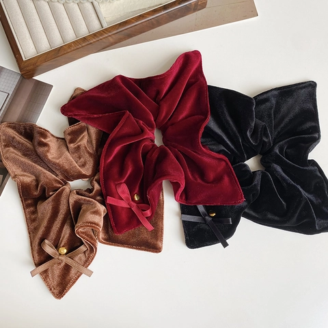 Velvet Bow Scrunchies Elegant Pleated Hair Ties Solid Color Ponytail Holder Fashion Hair Accessories For Women Girls