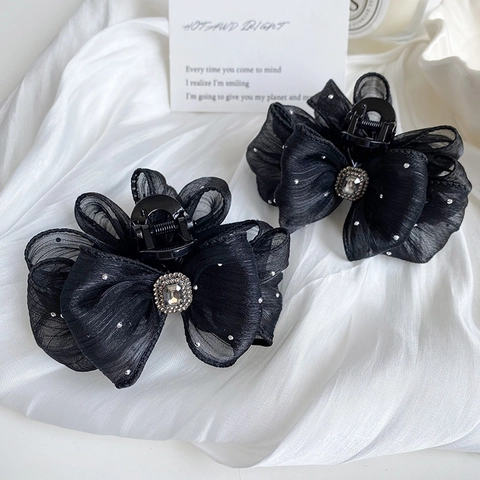 Elegante Pinza per Capelli con Fiocco in Maglia e Decorazione in Strass Accessorio per Capelli Stile Dolce per Donna