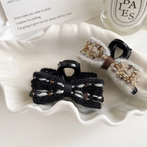 Pinza para el Pelo con Lazo de Tweed Estilo Francés Vintage para Mujer Elegante Pasador de Pelo Pequeño Accesorios para el Cabello
