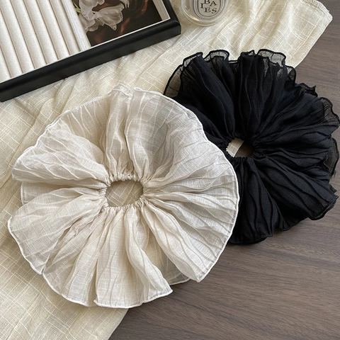 Oversized Pleated Mesh Scrunchie Handmade Solid Color Tulle Ponytail Holder Elastic Hair Tie For Women Fashion Hair Accessories
