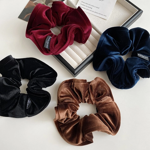 Vintage Velvet Hair Scrunchies Elegant Ruffle Elastic Hair Ties Solid Color Glossy Ponytail Holder For Women Hair Accessories
