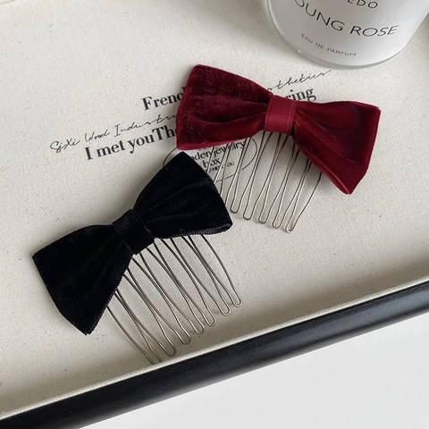 French Retro Velvet Bow Hair Comb Metal Tooth Side Comb Hair Accessories For Women Daily Party Wedding Hair Styling Jewelry