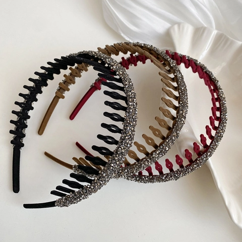 Koreaanse Stijl Geflokte Strass Stirnband Met Tanden Voor Dames Antislip Haarrand Sprankelend Elegant Mode Haaraccessoires