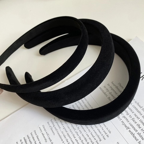 Korean Style Solid Black Velvet Padded Headband For Women Thick Sponge Hair Hoop Elegant High Top Hair Accessories