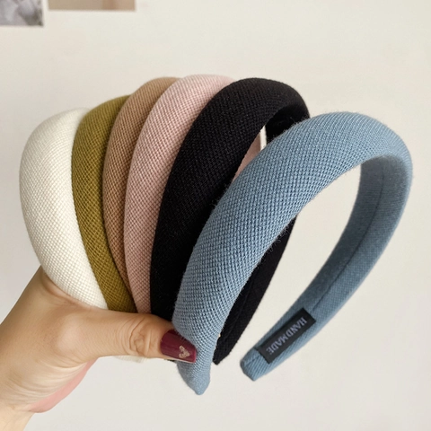 Women Padded Knit Wool Headband Solid Color Thick Sponge Hair Band Elegant Retro High Top Handmade Hair Accessory
