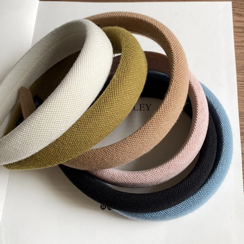 Women Padded Knit Wool Headband Solid Color Thick Sponge Hair Band Elegant Retro High Top Handmade Hair Accessory