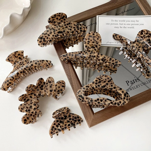 Frans Vintage Luipaardprint Acetaat Haarklem Grote Haai Clip Voor Dames Elegant Handgemaakt Gevlekt Haaraccessoires Haarclip