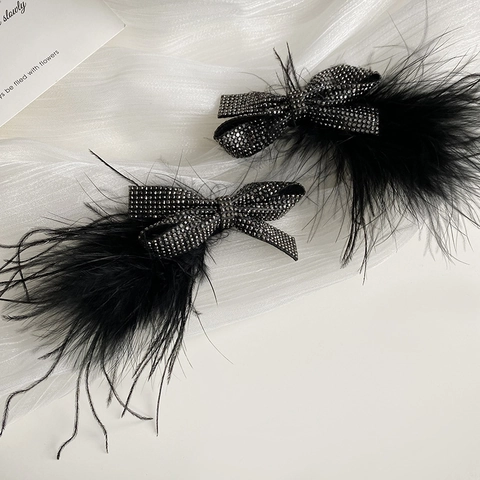 Elegante Straußenfeder Strass Schleife Entenschnabel Haarklammer Für Damen Luxus Vintage Schwarze Feder Haarschmuck Für Party