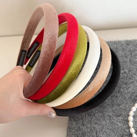 Vintage Solid Velvet Puffy Headband For Women French Style Thick Sponge Padding Hairband Handmade Winter Accessories