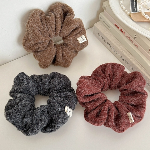 Diadema y Coletero de Peluche para Mujer Otoño Invierno Tela Texturizada Color Sólido Banda para el Cabello Gruesa Accesorios