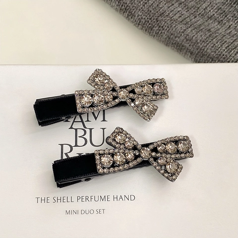 Eleganter Strass Schleife Haarclip Schwarz Samt Entenschnabel Clip Funkelnde Haarnadel Für Damen Party Haarschmuck Accessoires