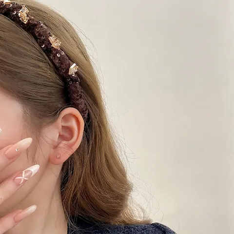 Cerchietto in Tessuto con Paillettes Stile Coreano Leggero Lusso con Strass Elegante Cerchietto Antiscivolo Fatto a Mano Accessori Moda Donna