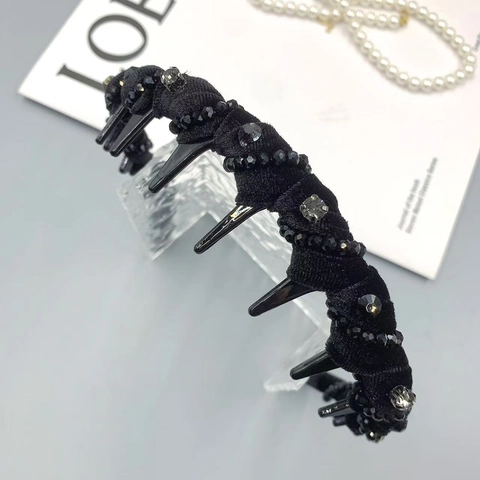 Cerchietto Nero con Perline e Strass Punk Gotico in Velluto con Punte Copricapo Antiscivolo Donna Accessori per Capelli